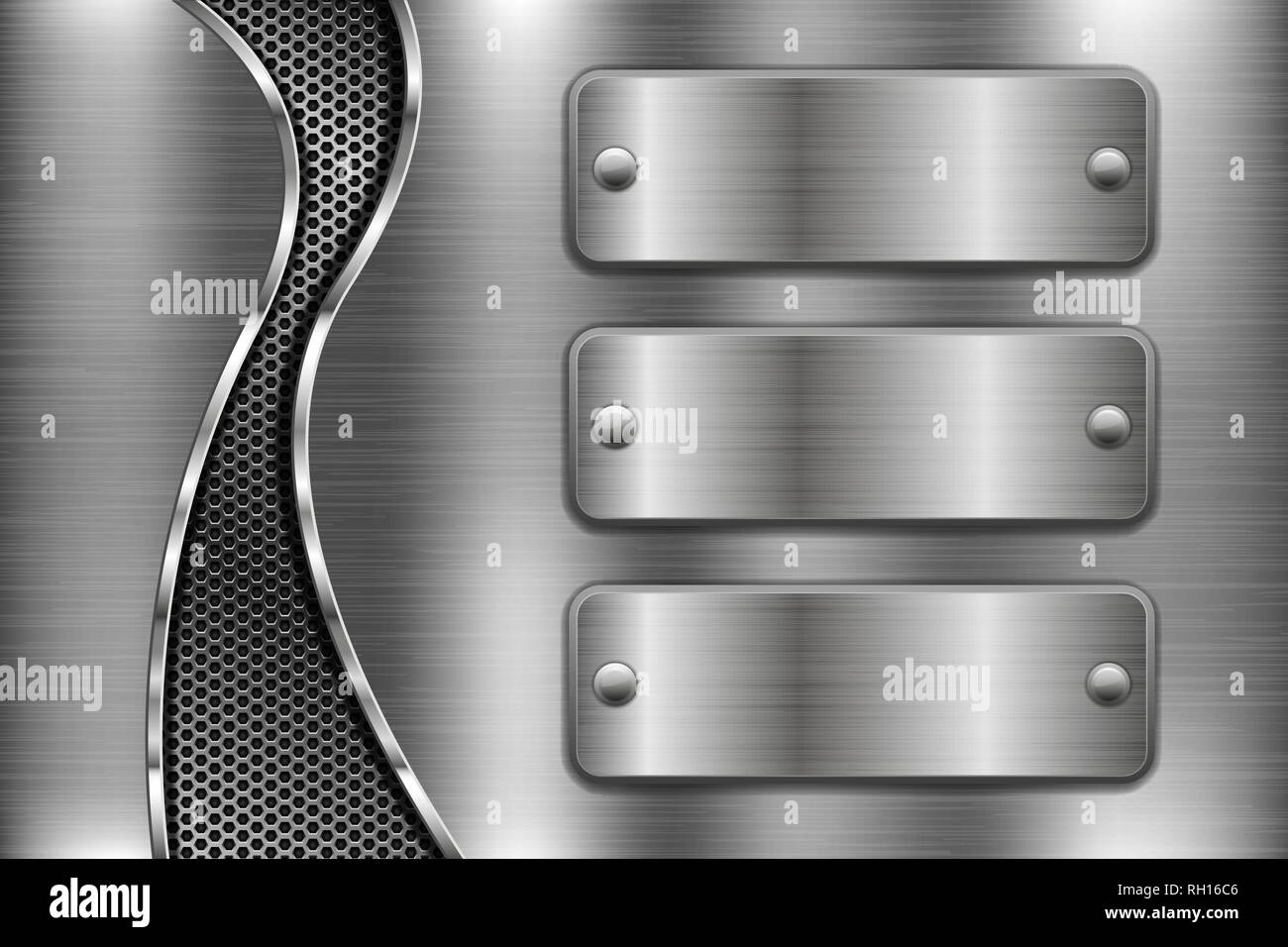 Brushed metal background with vertical perforated element and iron ...