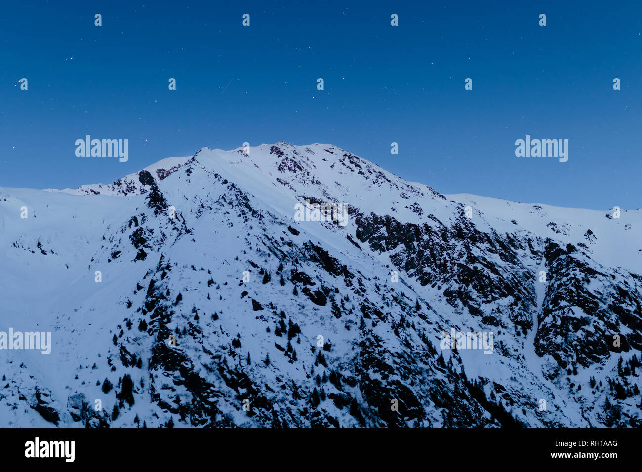 Fabulous Morning Stars on a Clean Sky in the Carpathian Mountains, Fagaras Area Stock Photo