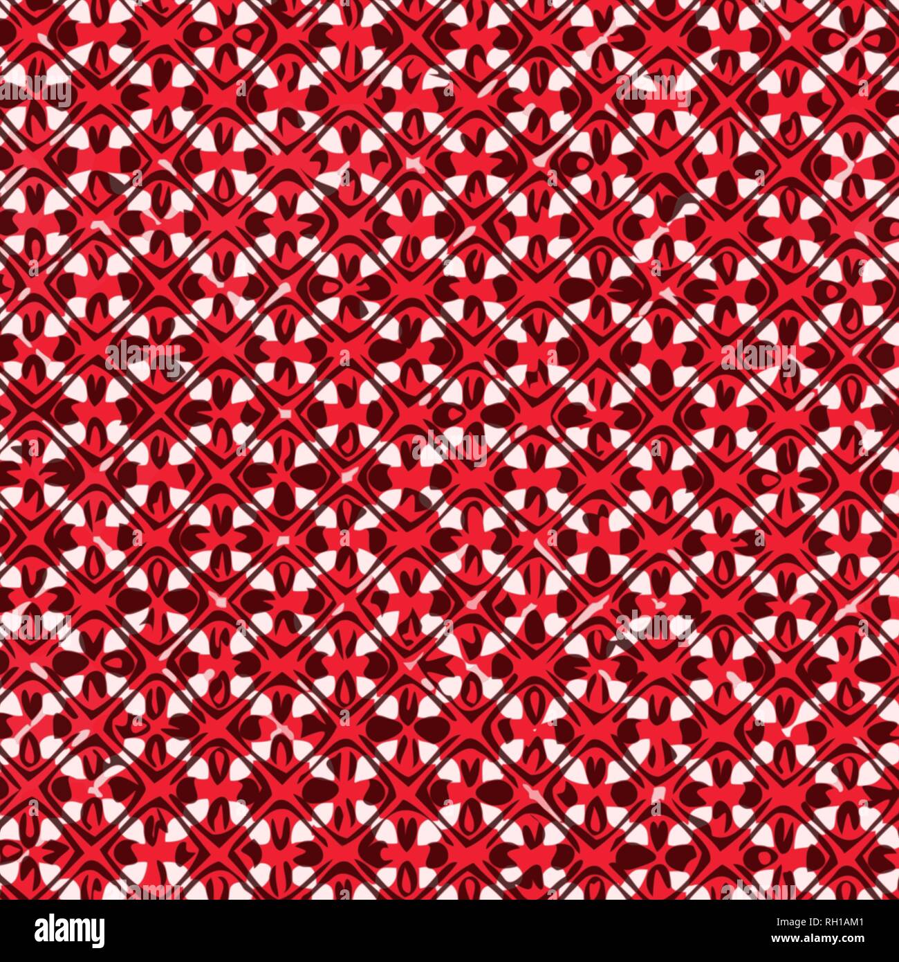 red retro irregular squared floral wallpaper background pattern, vector illustration Stock Vector