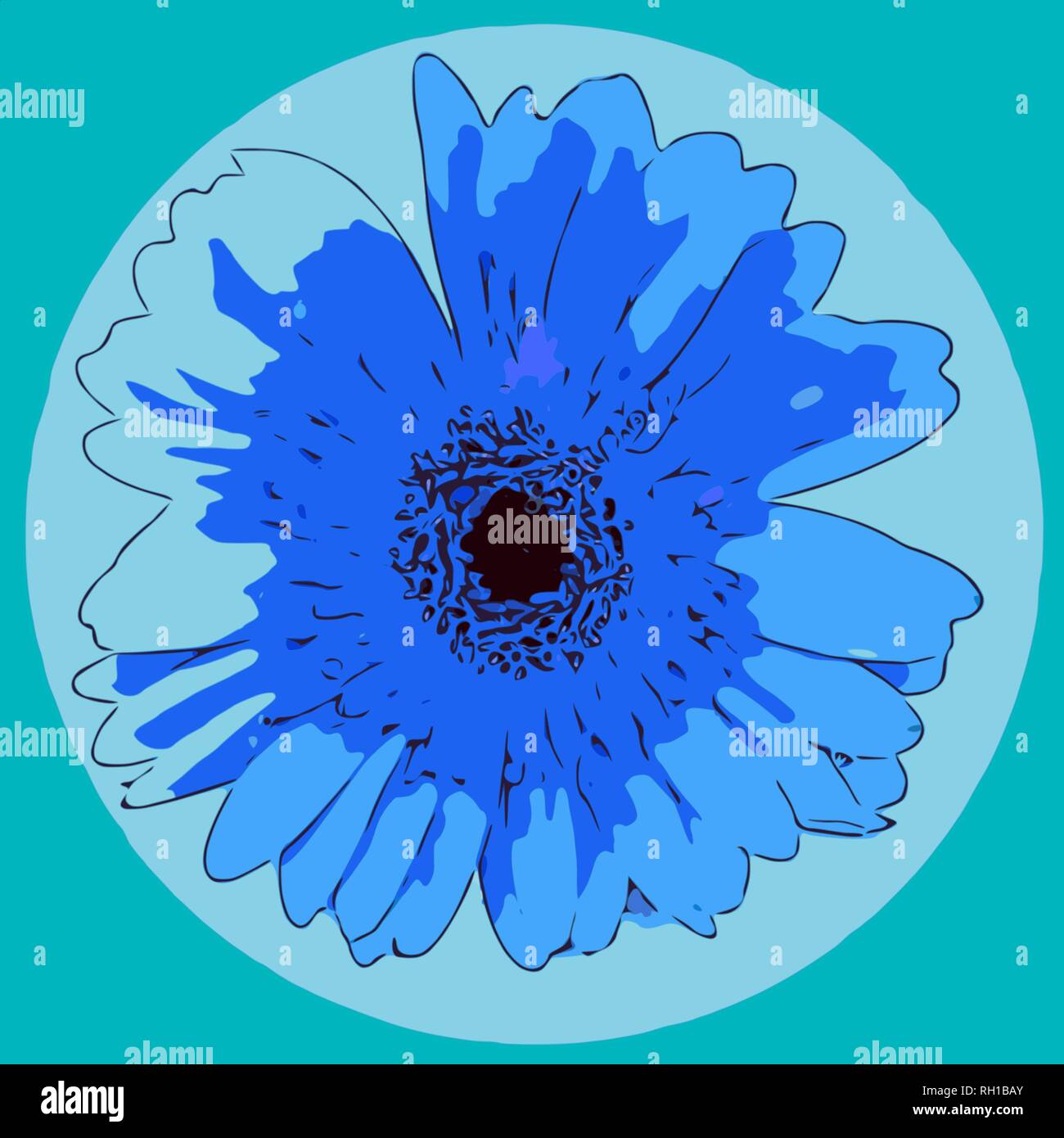 blue herbert flower blossom ornament pattern in circle frame, vector illustration Stock Vector