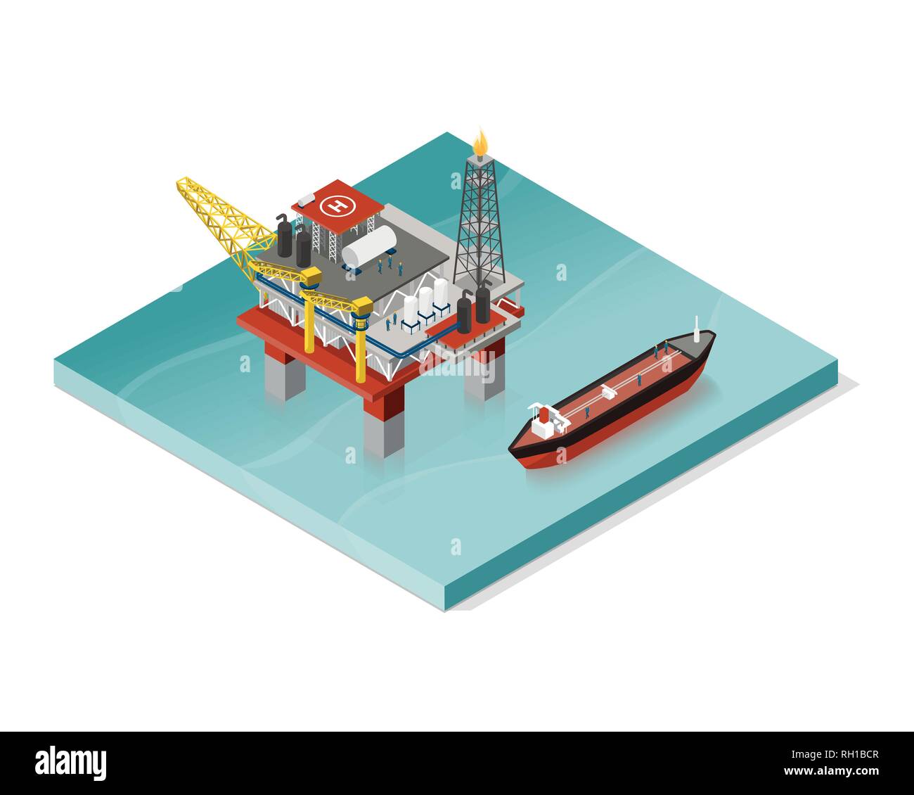 Oil extraction platform and oil tanker: petrochemical industry concept Stock Vector