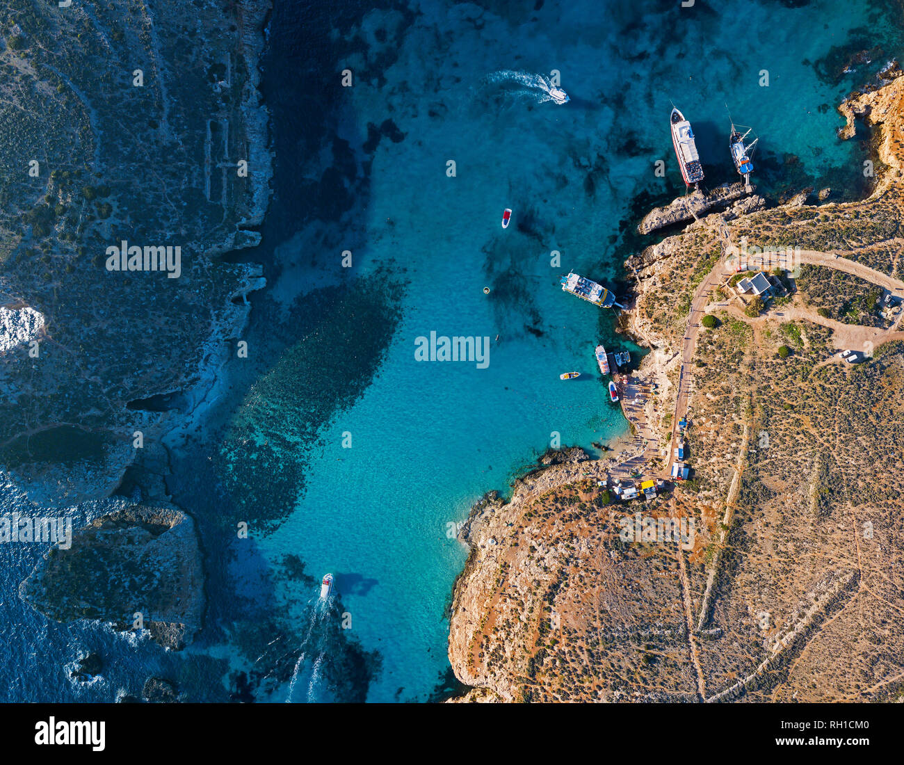 Aerial landscape of the Blue Lagoon in Malta Stock Photo