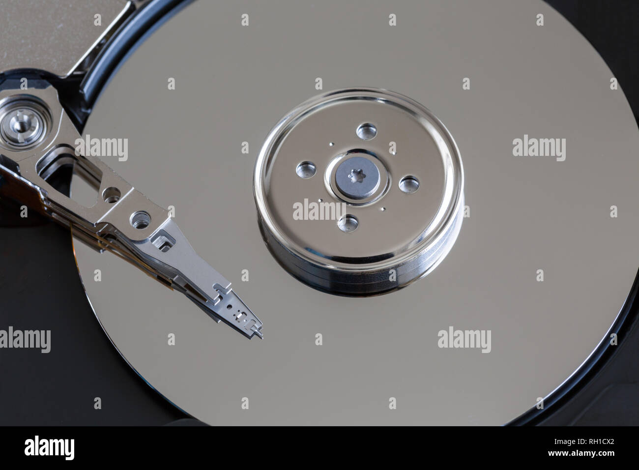 Closeup of an open open computer hard drive. Data safety concept. Studio Shot Stock Photo