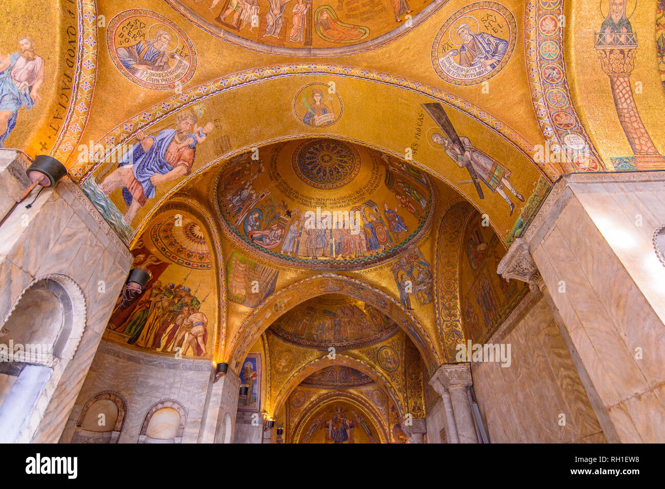 The mosaic decoration art of the interior of St Mark's Basilica, the cathedral church of Venice, Italy Stock Photo