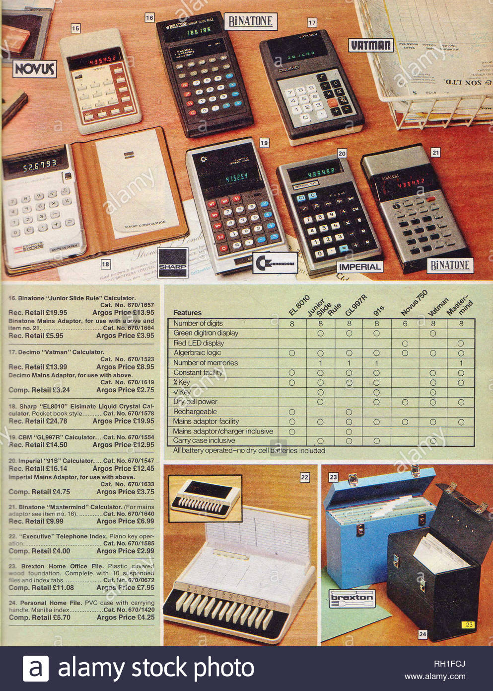 Vintage Calculator, Argos Catalogue items from 1976 Stock Photo