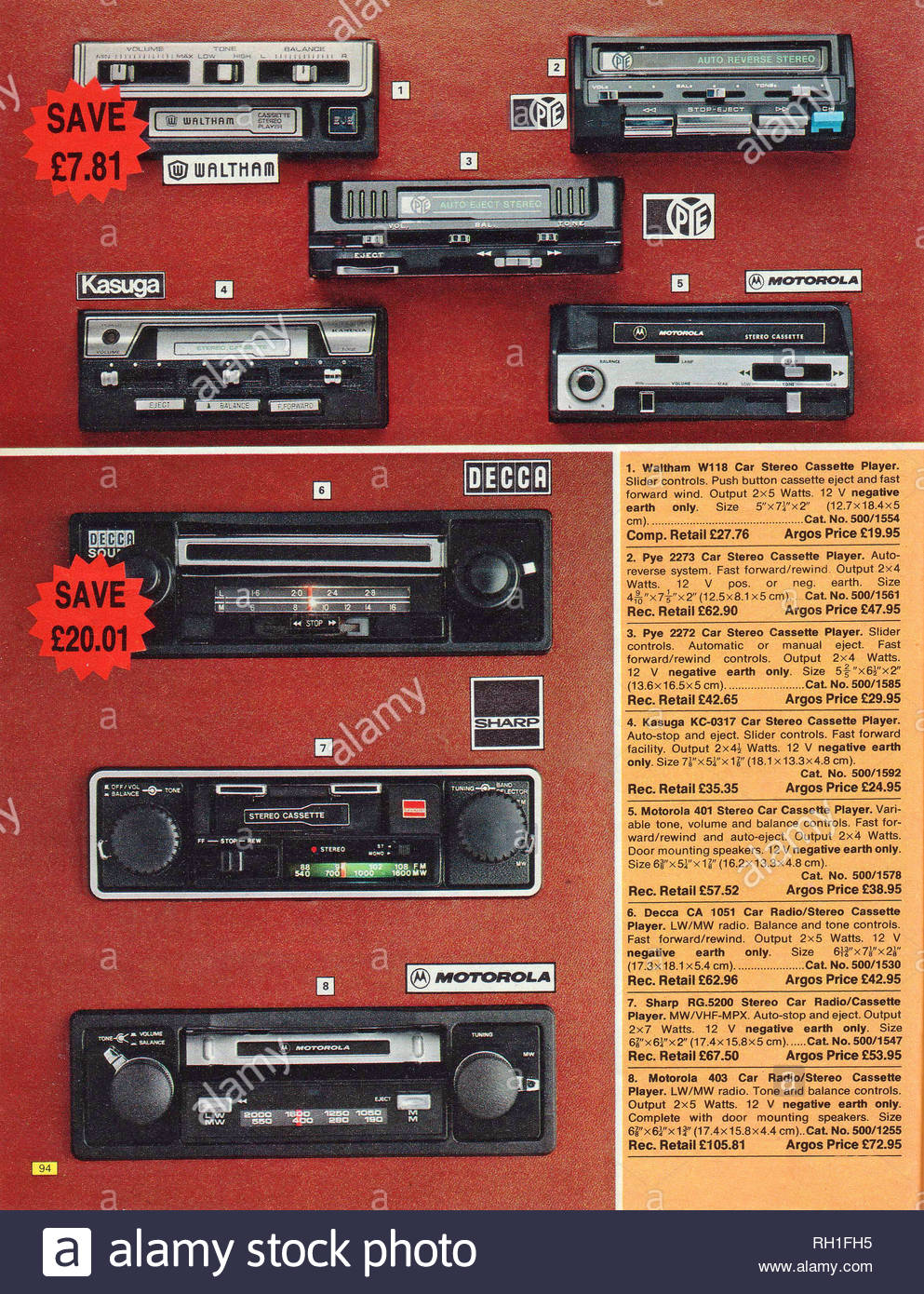Vintage Car Radio/Cassette Player, Argos Catalogue items from 1976 Stock Photo