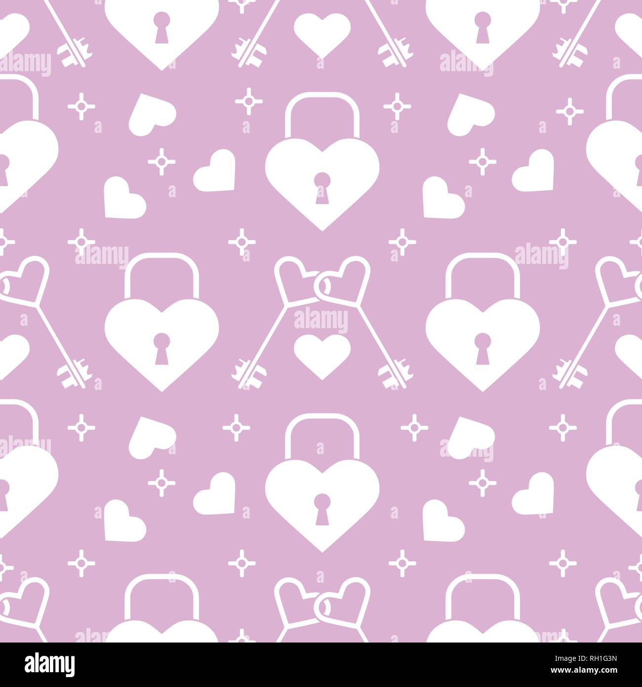 Seamless pattern with hearts, lock, keys in heart shape. Greeting card happy Valentine's Day. Romantic background. Design for banner, poster or print. Stock Vector
