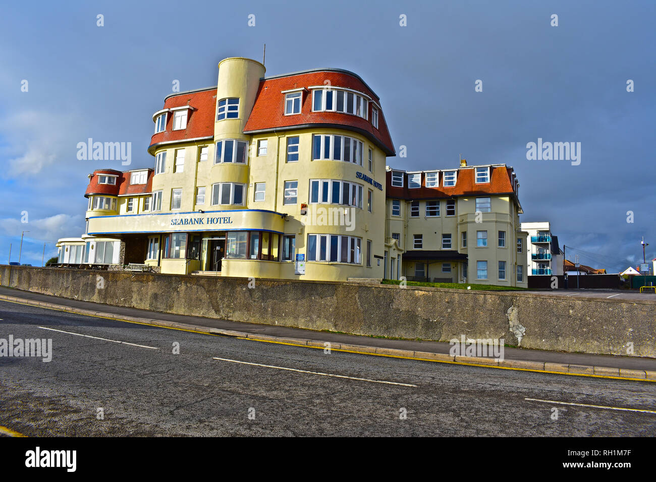 The Seabank Hotel is a historic hotel occupying a stunning location on the Esplanade overlooking the Bristol Channel / sea.Porthcawl S.Wales Stock Photo
