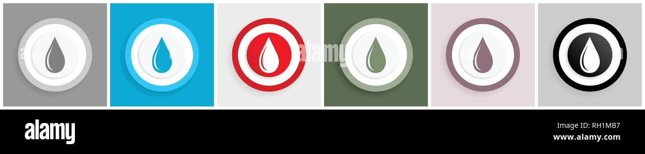 Water drop icon set, vector illustrations in 6 options for web design ...