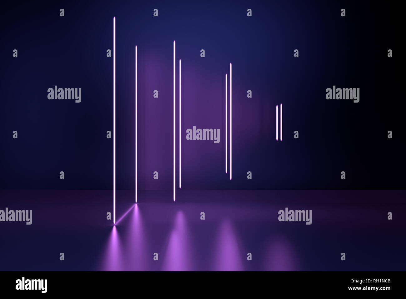 Futuristic Sci-Fi Abstract Blue And Purple Neon Light Shapes On Black ...