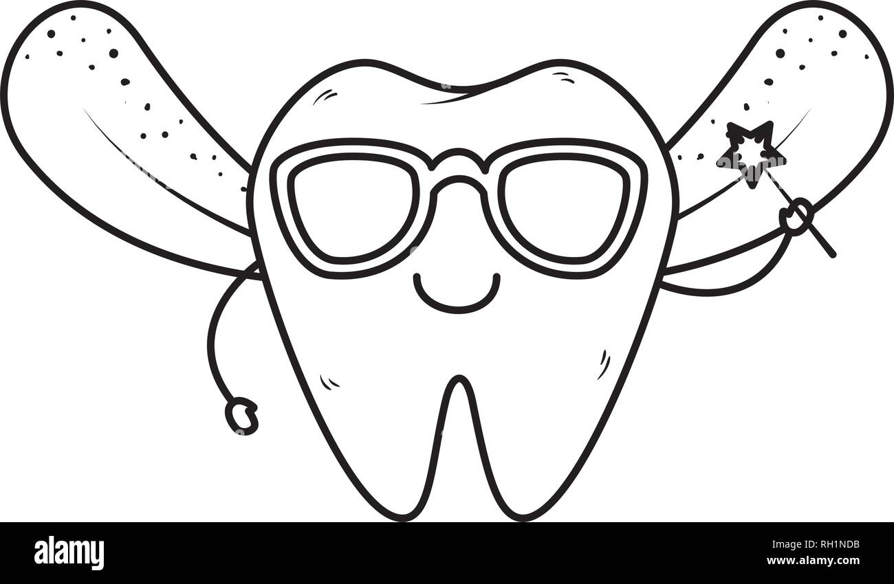 comic fairy tooth with sunglasses kawaii character Stock Vector Image ...
