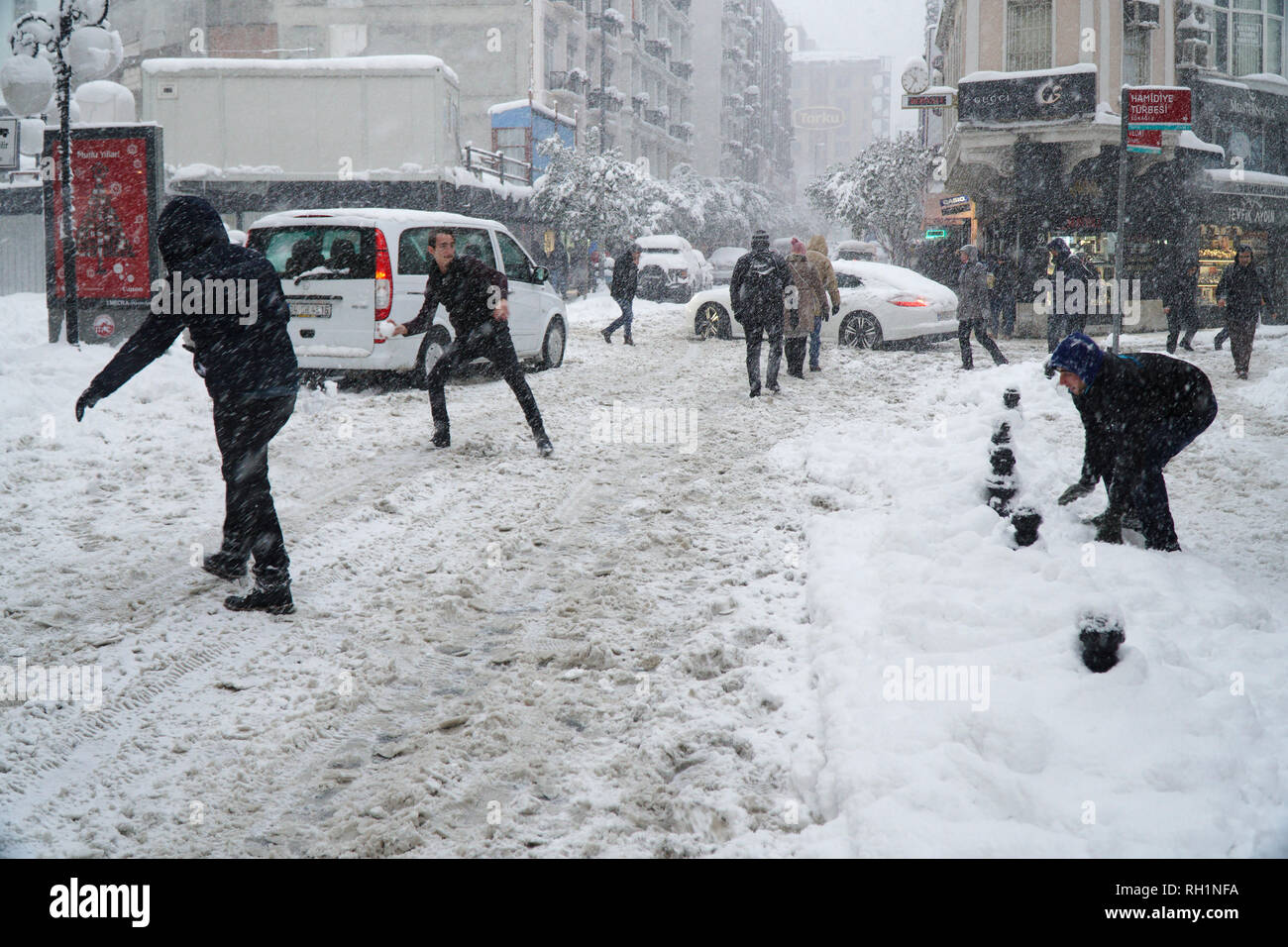Istanbul, Eminonu, Turkey - January 9, 2017: Istanbul was covered with snow. This blizzard was the strongest of the last 30 years. Stock Photo