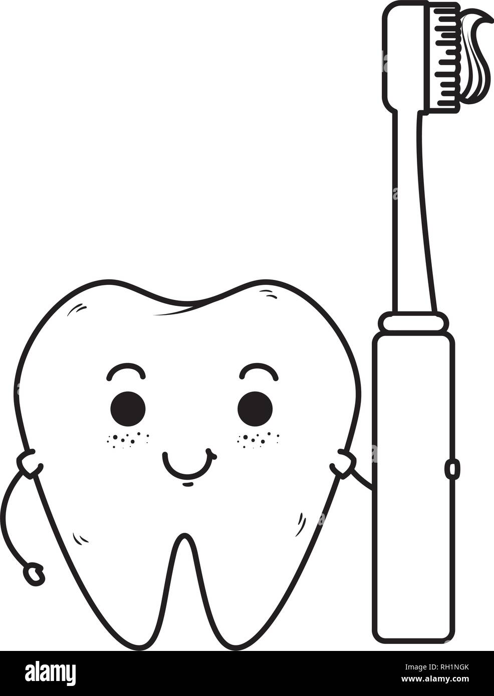 comic tooth with toothbrush kawaii character Stock Vector Image & Art ...