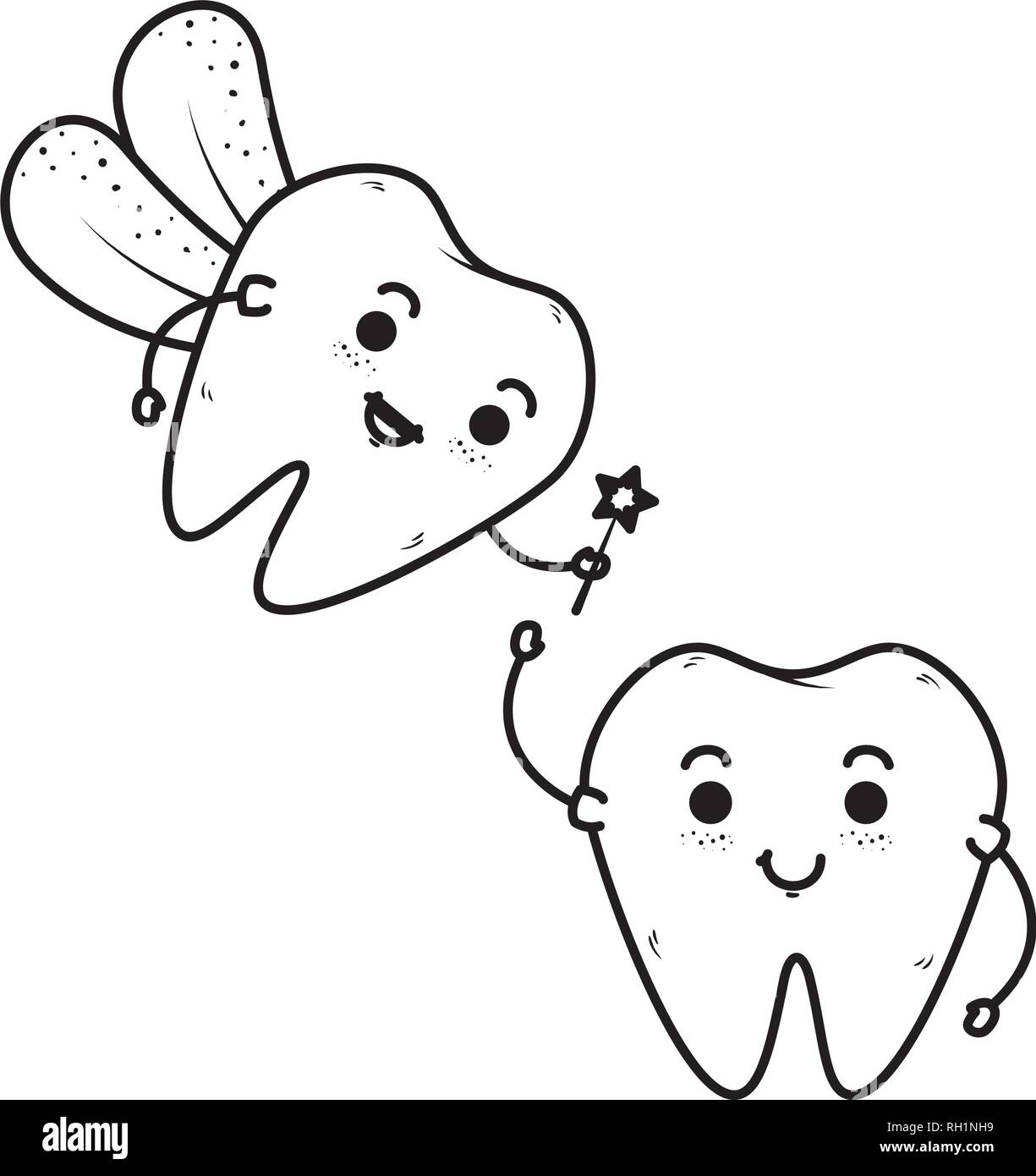 comic teeth couple with fairy kawaii characters Stock Vector Image ...