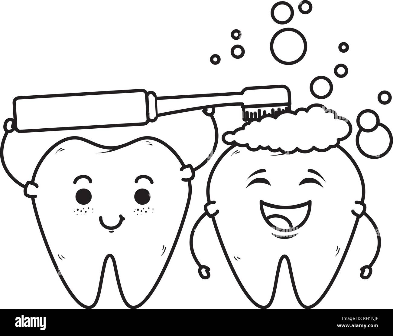 comic teeth couple with toothbrush kawaii Stock Vector Image & Art - Alamy