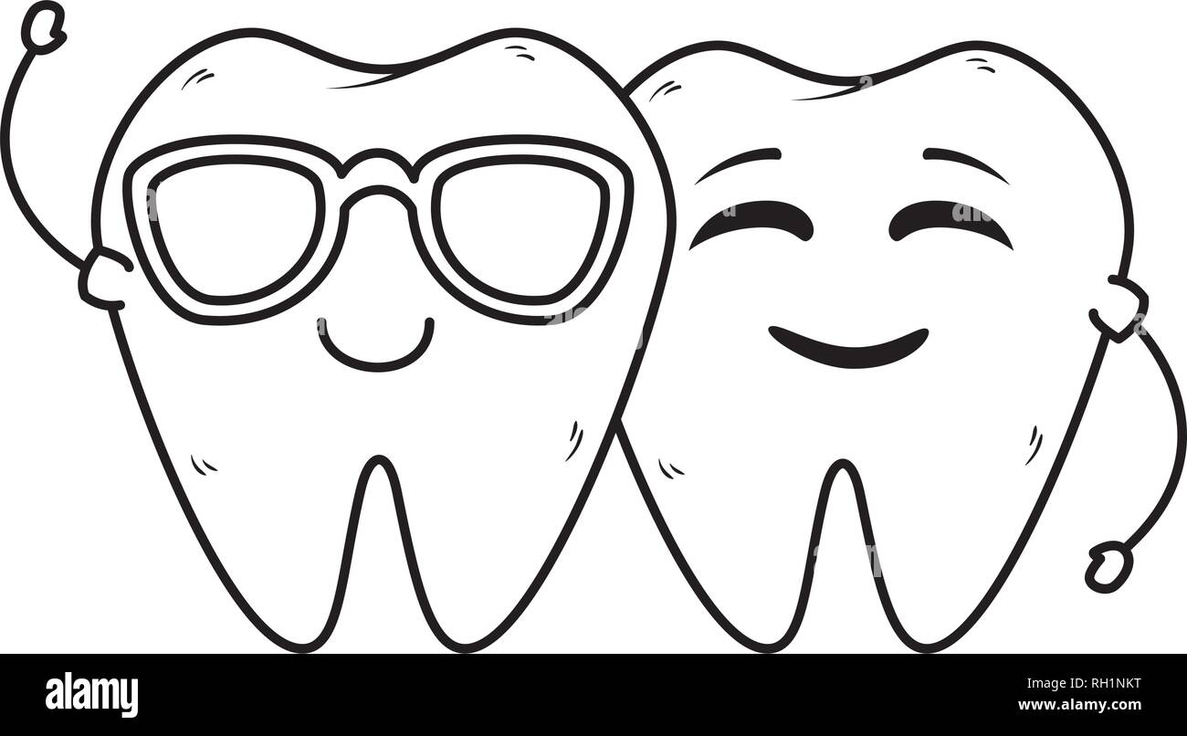 comic teeth couple with sunglasses kawaii Stock Vector Image & Art - Alamy