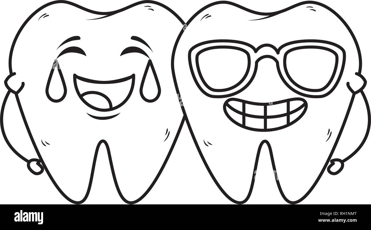 comic teeth couple with sunglasses kawaii Stock Vector Image & Art - Alamy