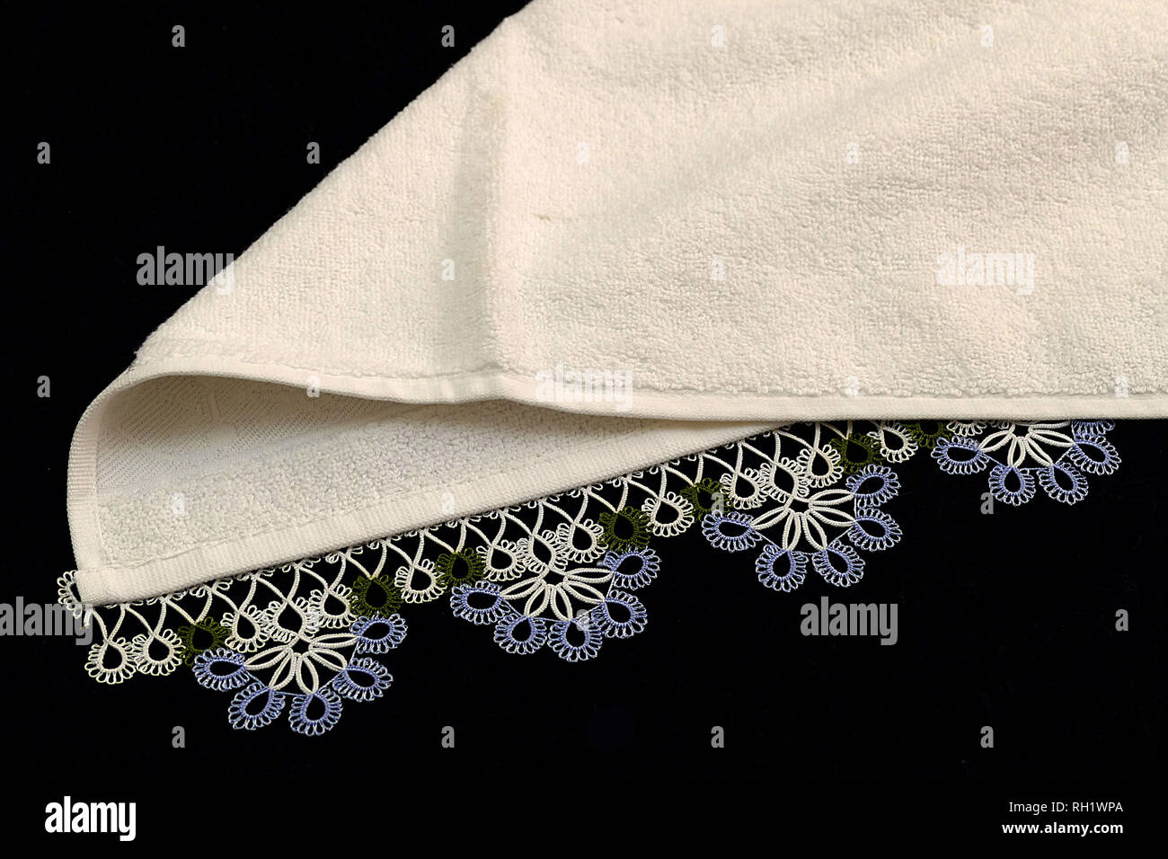 embroidered turkish towels, hand towels, wonderful towel types embroidered on black floor Stock