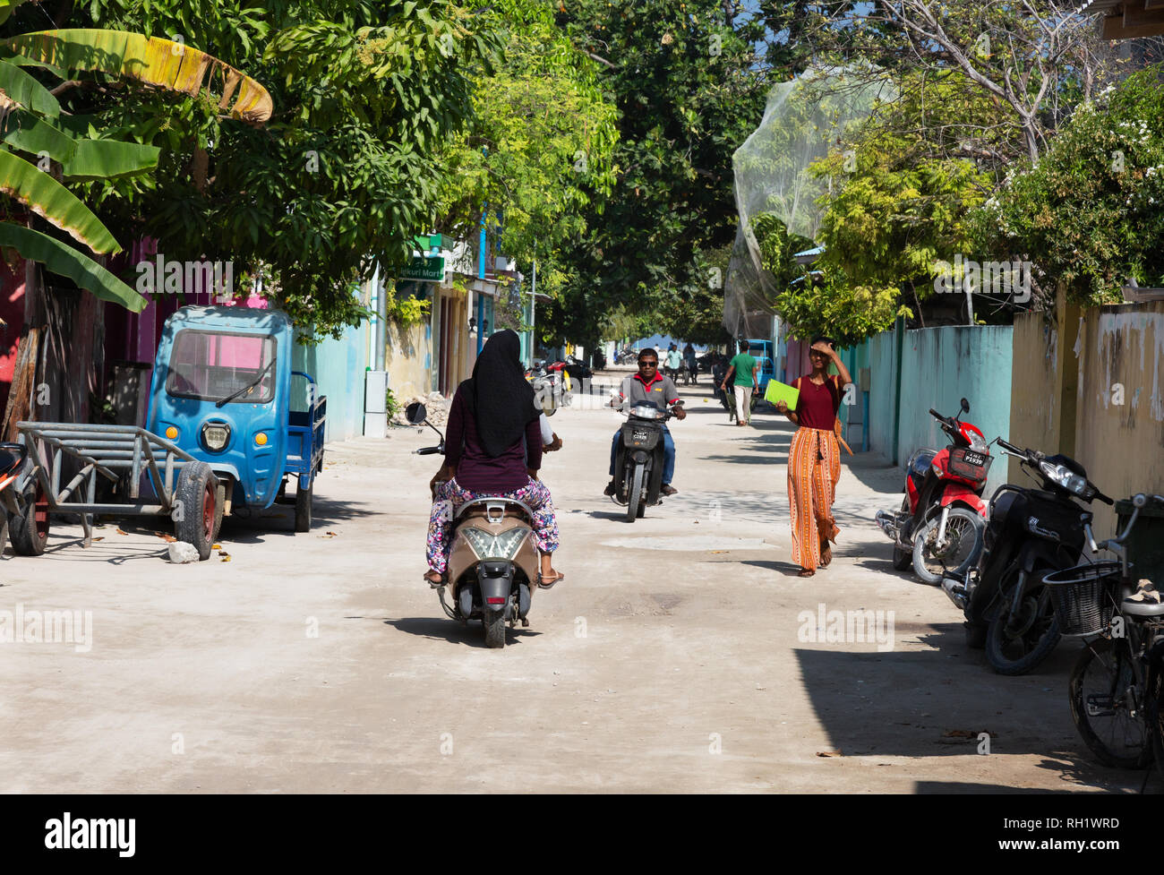 The Maldives local street scene, Ukulhas Island, Alif Alif atoll, Maldives, Asia Stock Photo