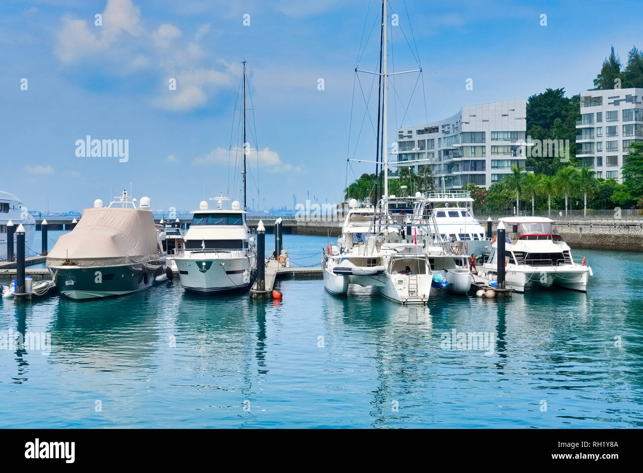 Private yachts in Keppel Harbor, Keppel Bay, Singapore, also the site of luxury condominiums Stock Photo