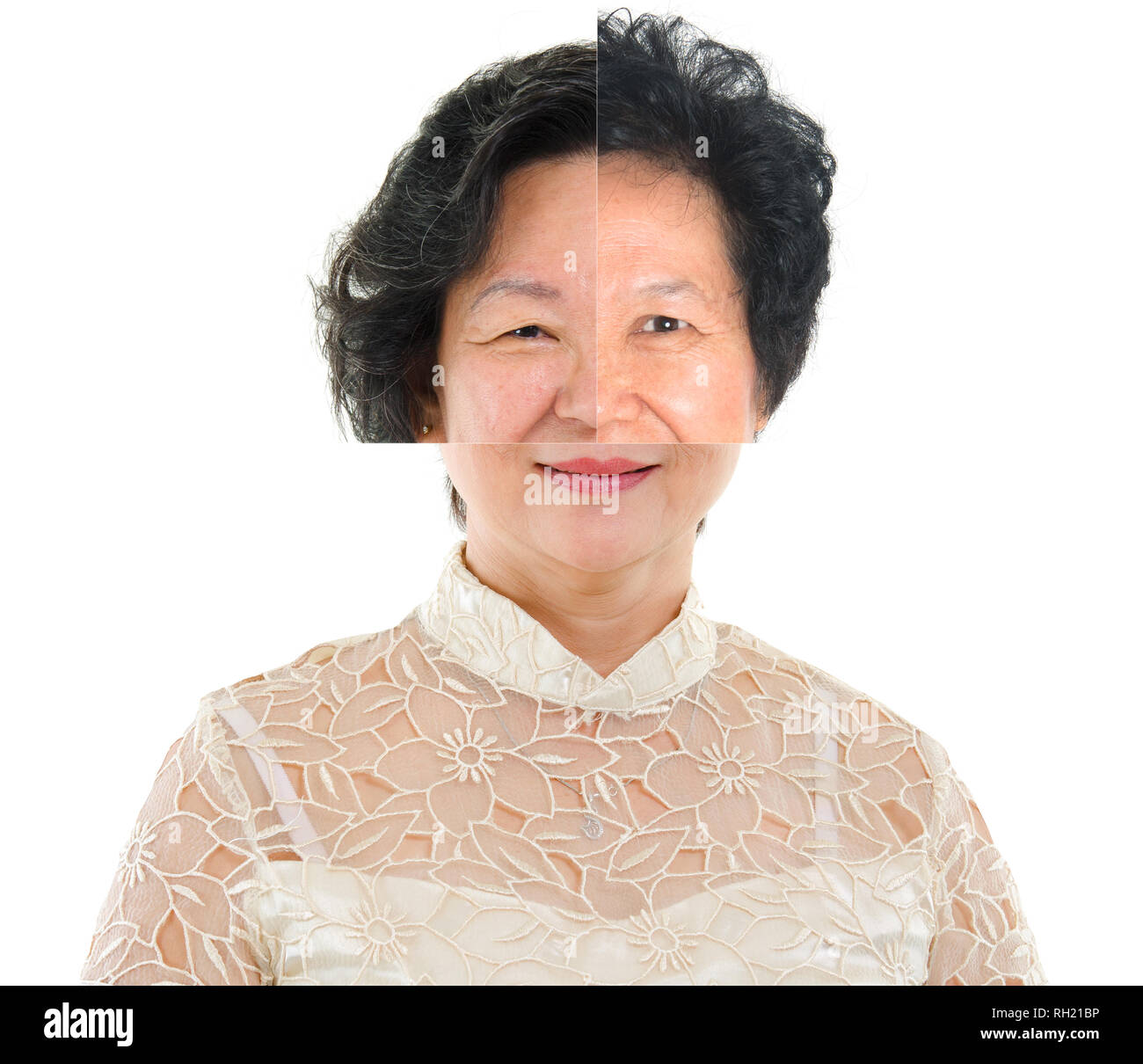 Collage of different old women face, plastic surgery concept. Stock Photo
