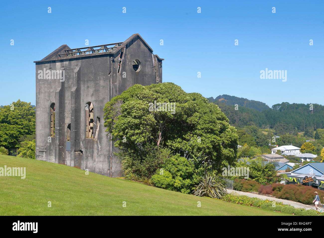 Heritage Cornish pumping house at the Martha Mine in the gold mining town, Waihi, New Zealand Stock Photo