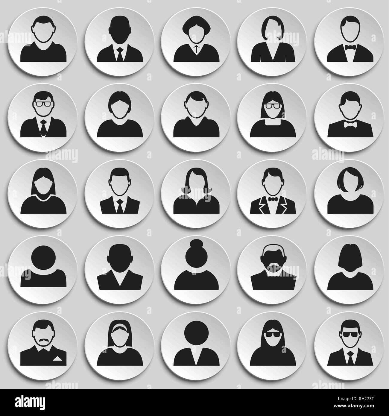 Profile icons set on plates background for graphic and web design ...