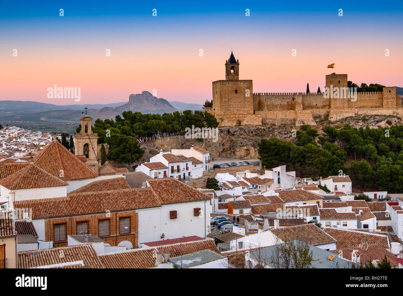 Old town and citadel castle. Monumental city of Antequera, Malaga province. Andalusia, Southern Spain. Europe Stock Photo