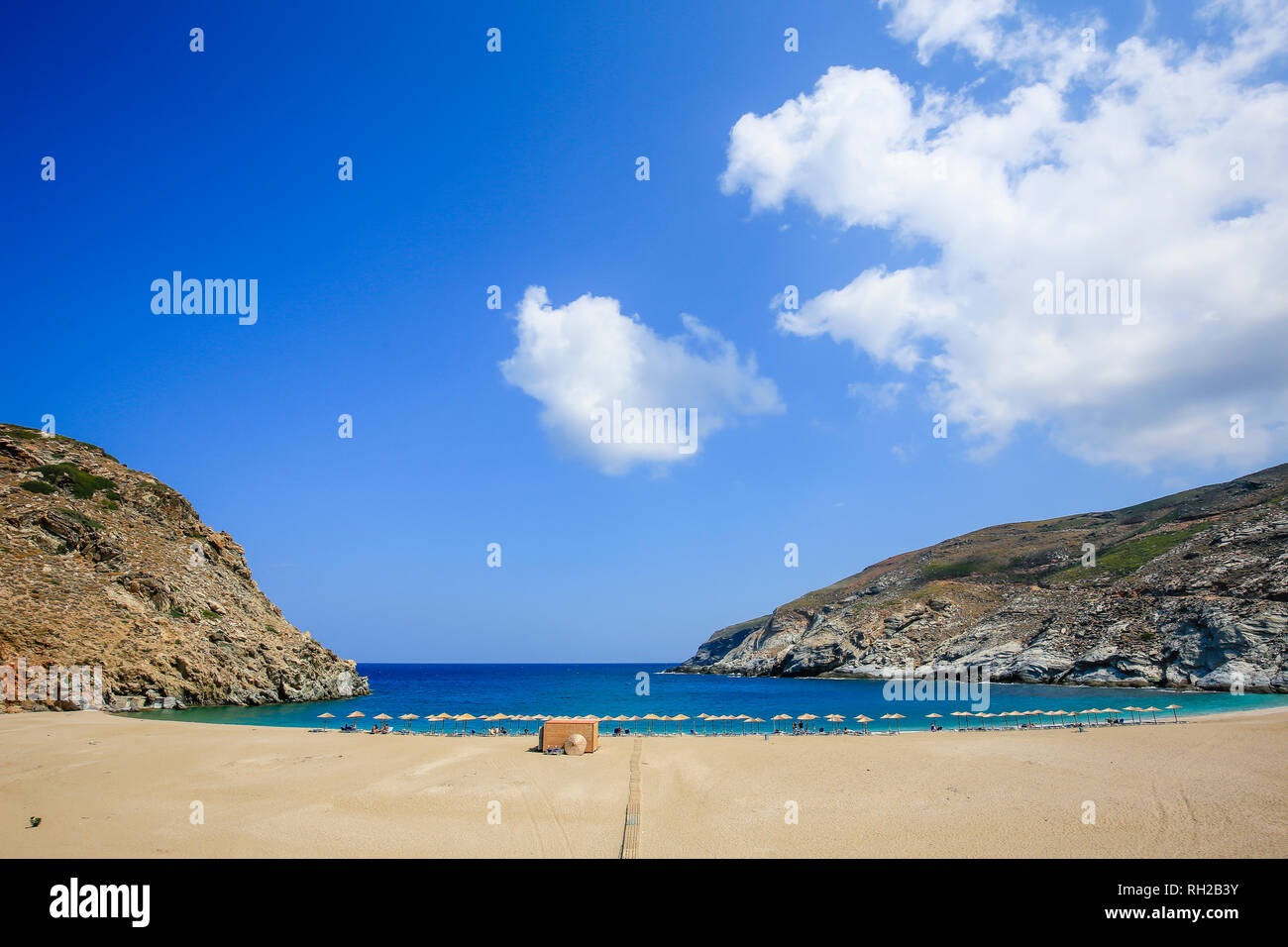 Island Andros, Cyclades, Greece - beach Ormos Zorkou in the north of the island. Insel Andros, Kykladen, Griechenland - Strand Ormos Zorkou im Norden  Stock Photo