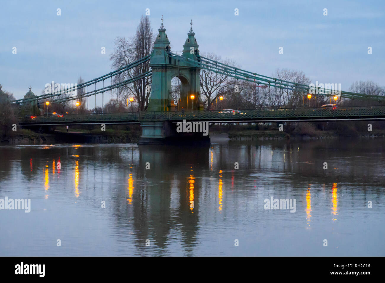 Hammersmith bridge by night - London, England Stock Photo