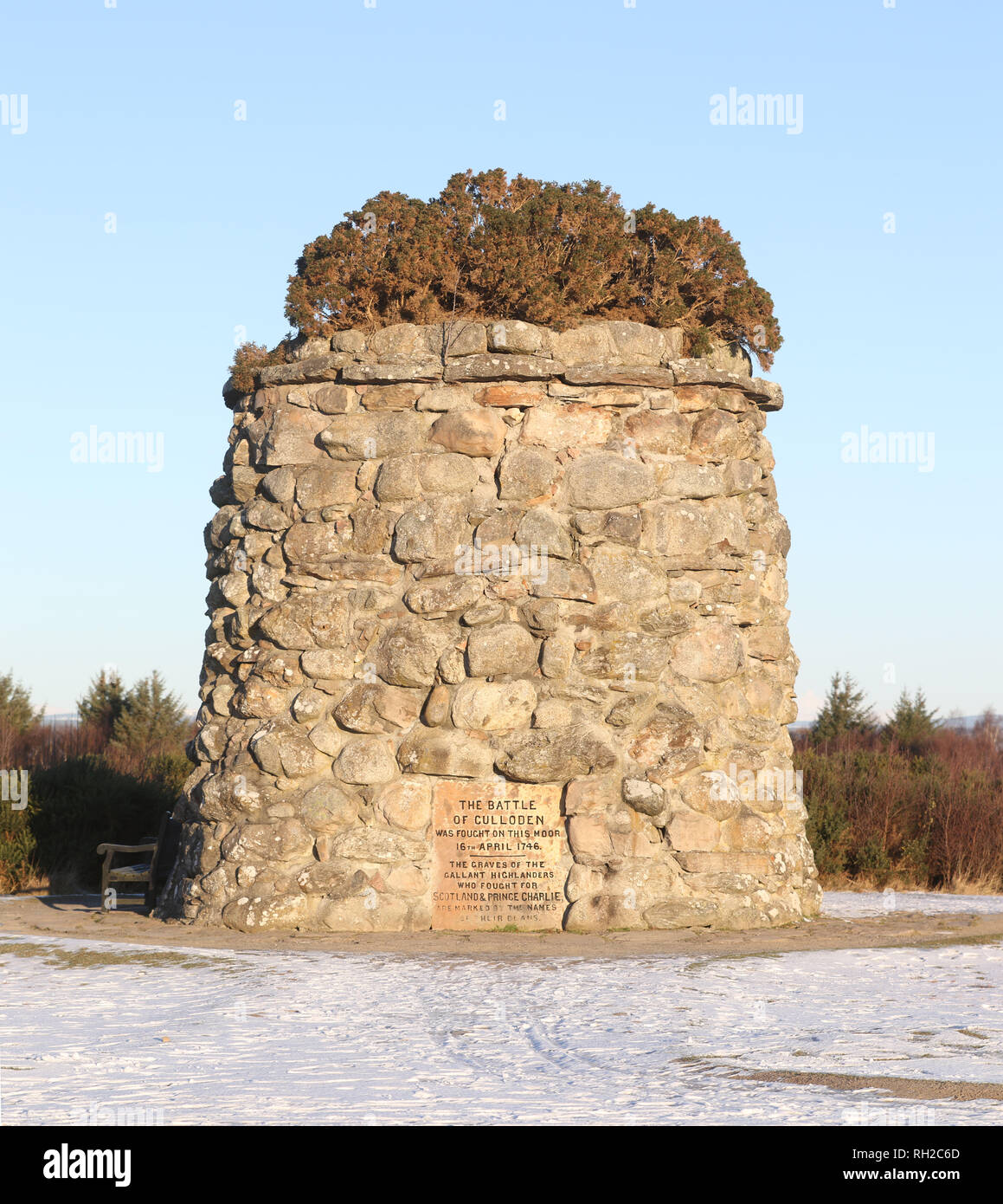 31 January 2019: Culloden Battlefield memorial cairn. Picture: Andrew Smith Stock Photo