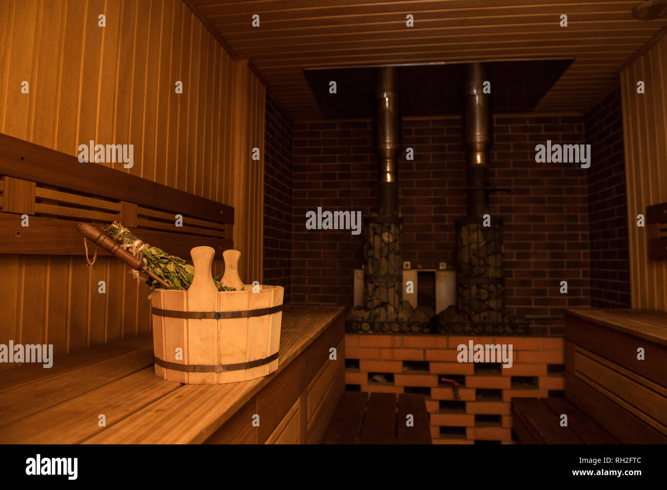 Interior of russian bath Stock Photo Alamy