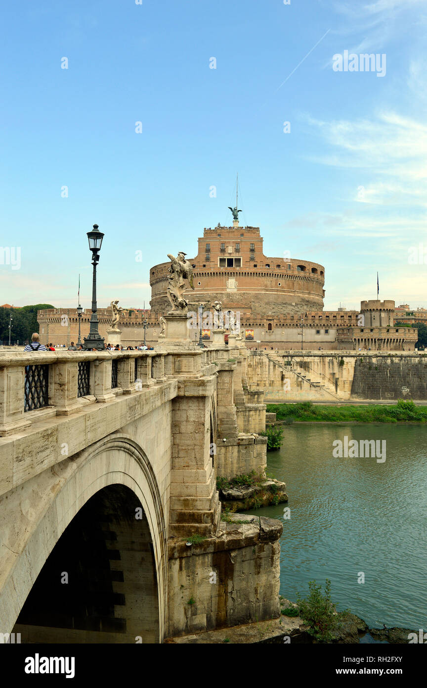 St. Angelo Bridge  crossing the river Tiber to the historical Castle of the Holy Angel Stock Photo