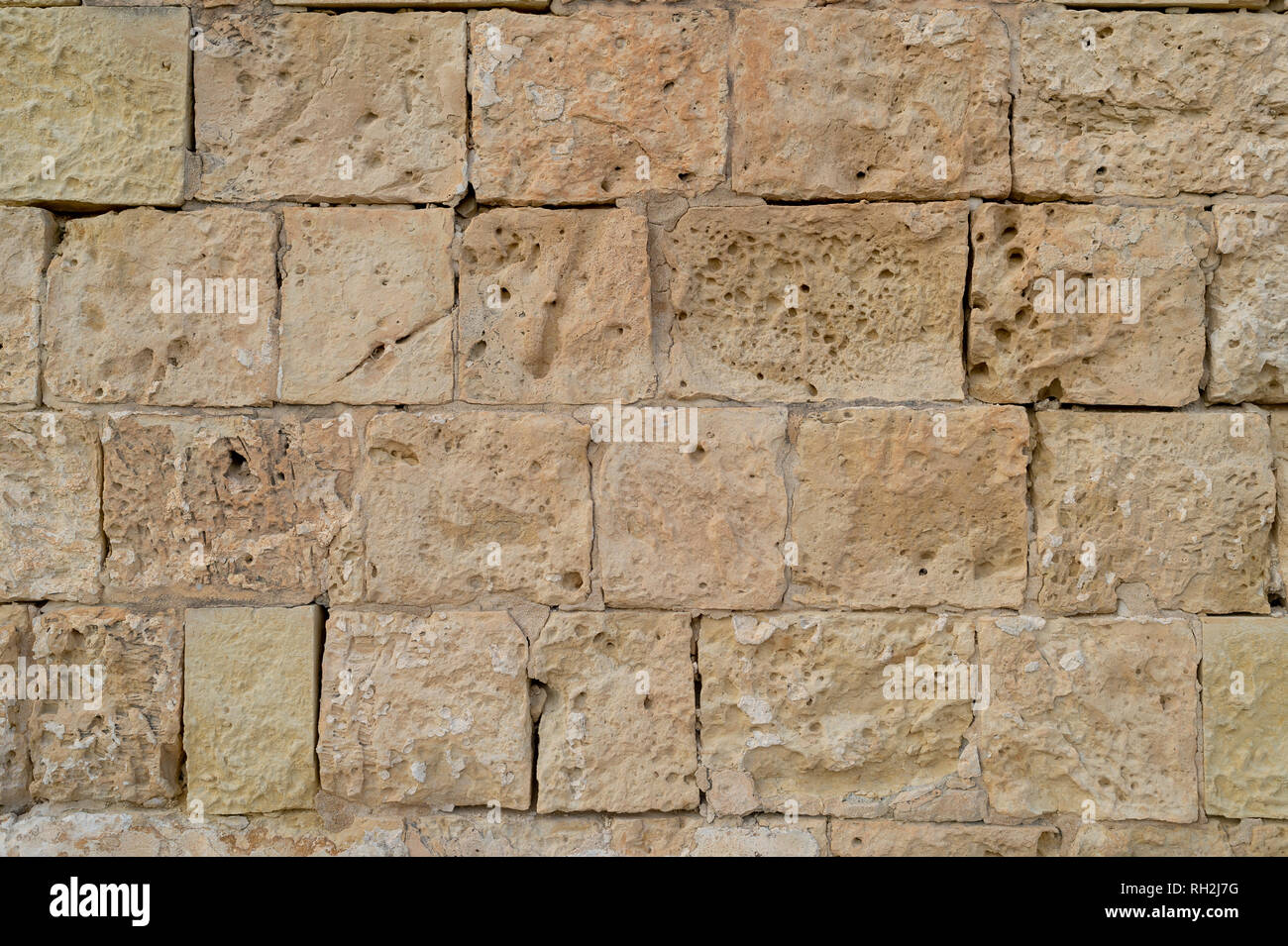 limestone block wall, close up, Malta. Stock Photo