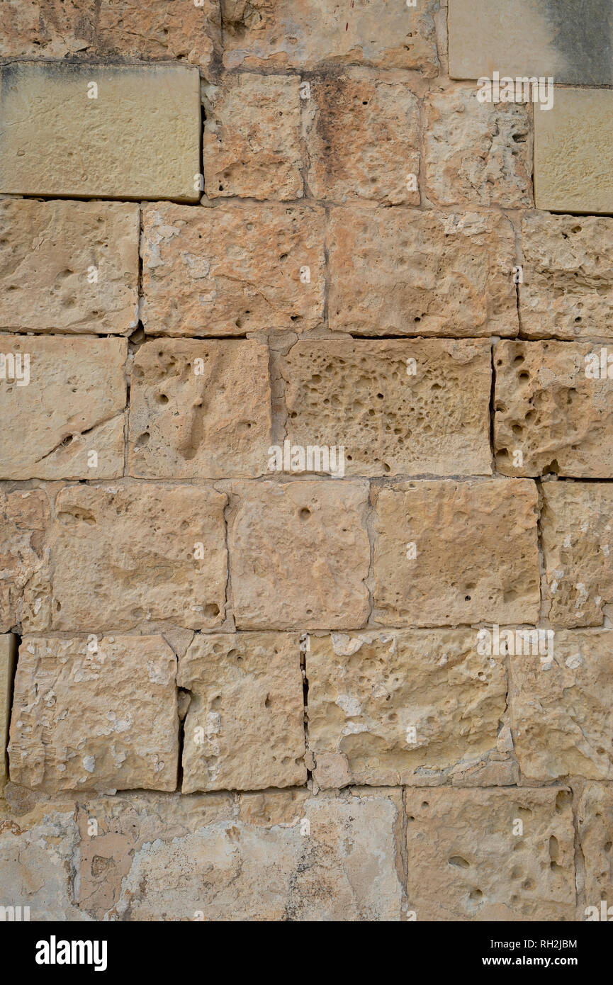 Limestone block wall, close up, Malta. Stock Photo