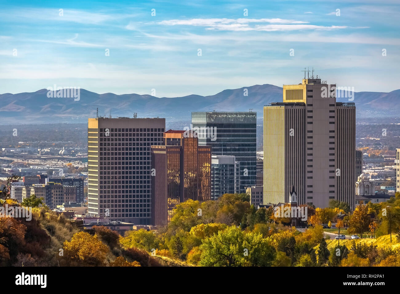 Salt Lake City downtown against mountain and sky Stock Photo - Alamy