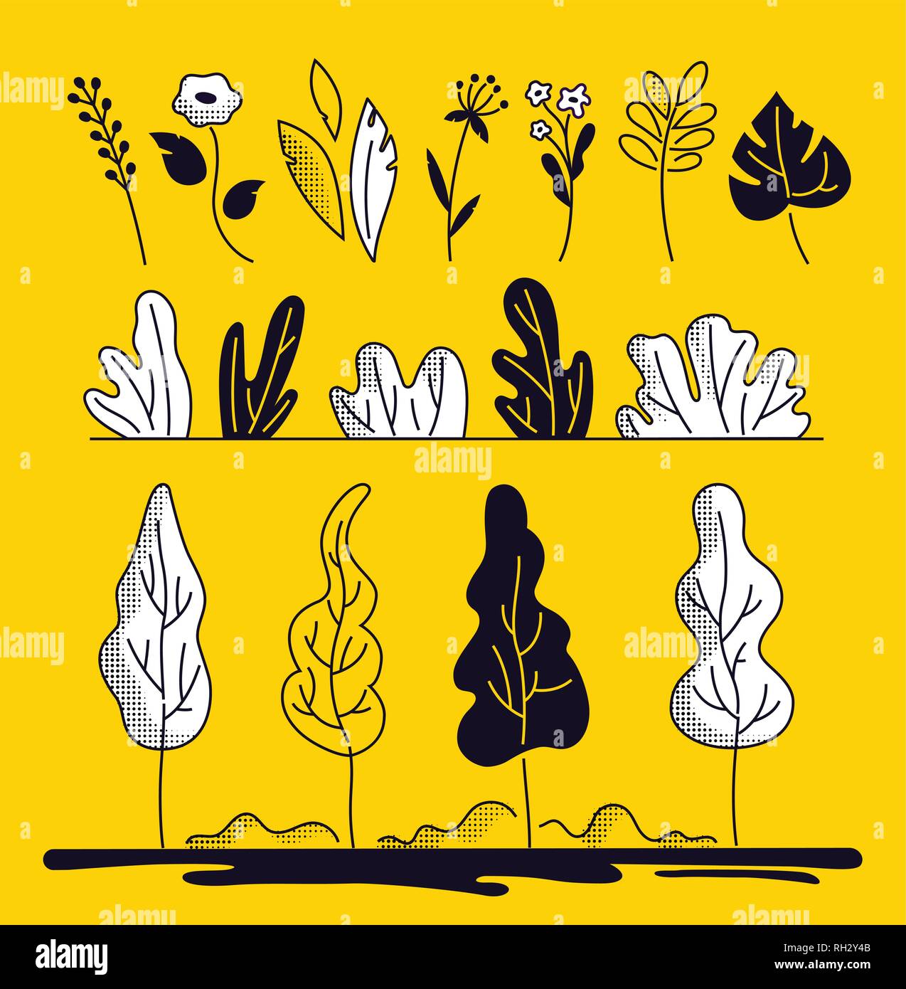 Plants and trees - modern flat design style elements Stock Vector