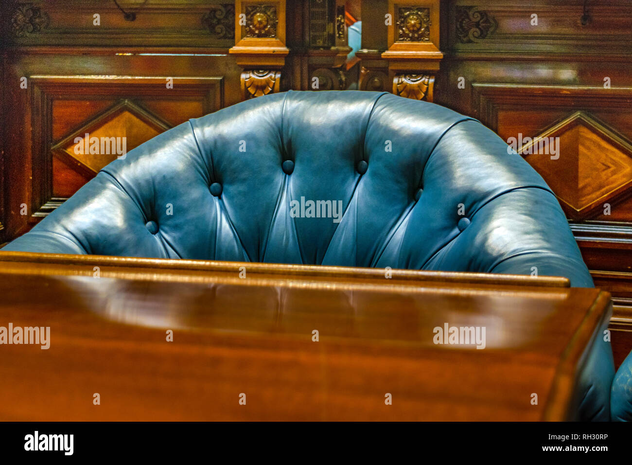 MONTEVIDEO, URUGUAY, OCTOBER - 2018 - Empty chamber of senators at legislative palace of uruguay. Stock Photo