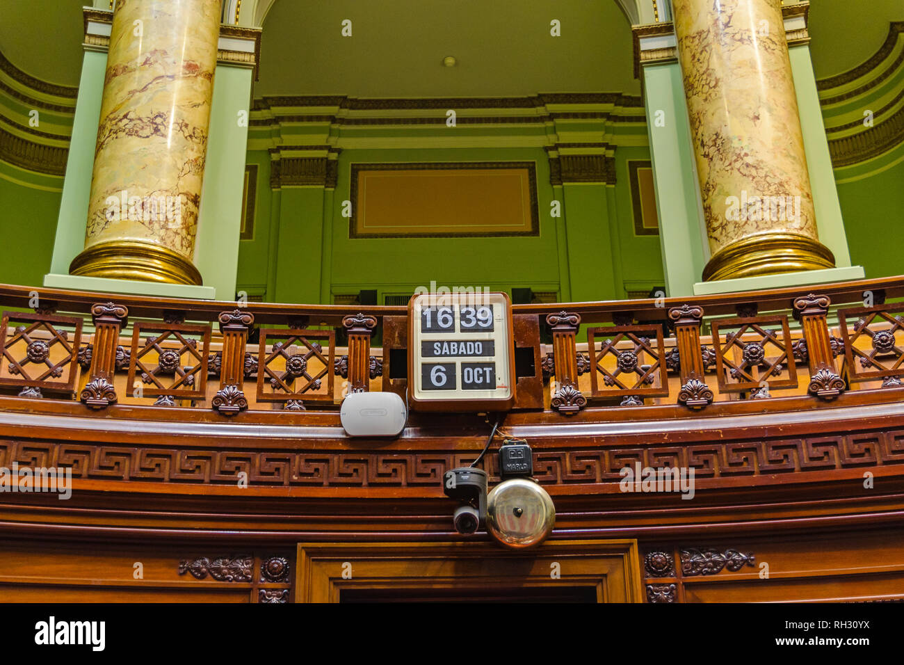 MONTEVIDEO, URUGUAY, OCTOBER - 2018 - Chamber of senators at legislative palace of uruguay. Stock Photo