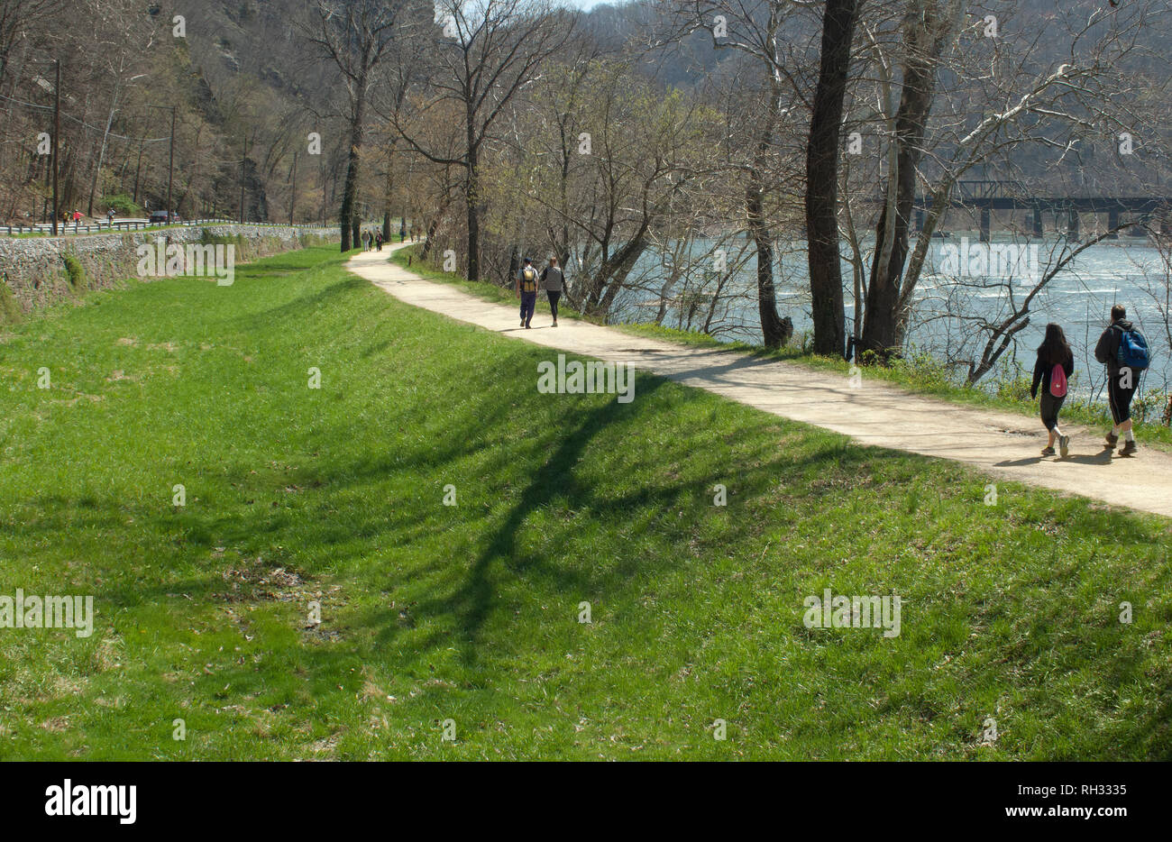 C&O Canal National Historic Park trail along the Potomac River in Maryland, now a public trail. Digital photograph Stock Photo