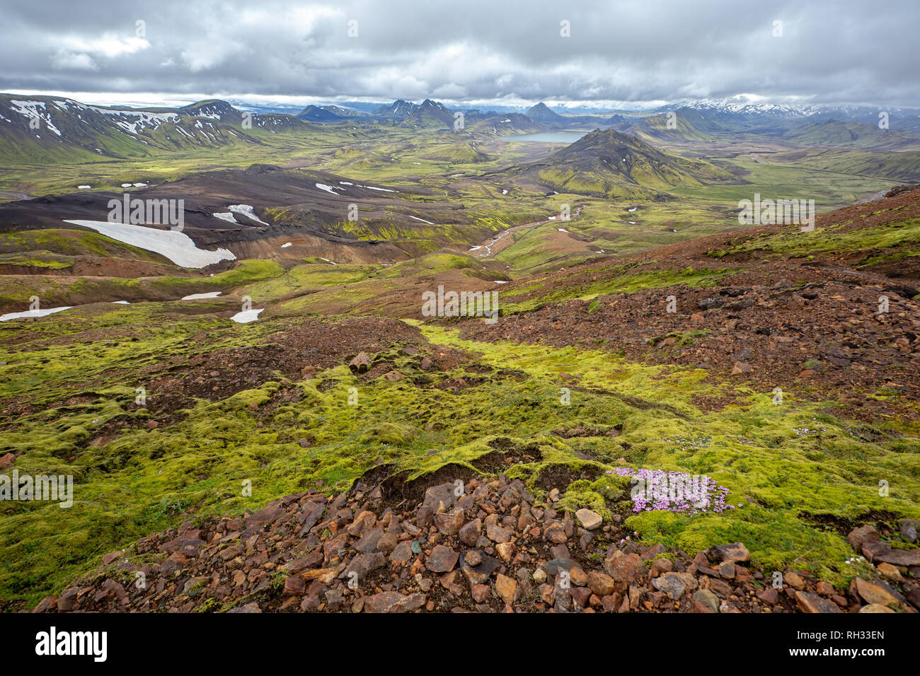 Scenic nature landscape of Landmannalaugar in Iceland during Laugavegur trek. Stock Photo