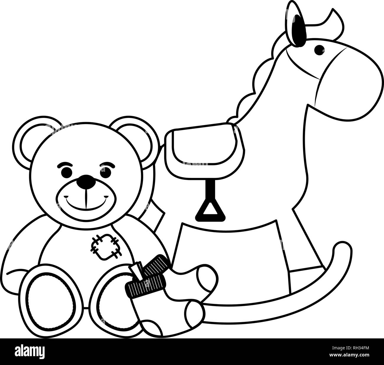 Baby toys cartoons black and white Stock Vector