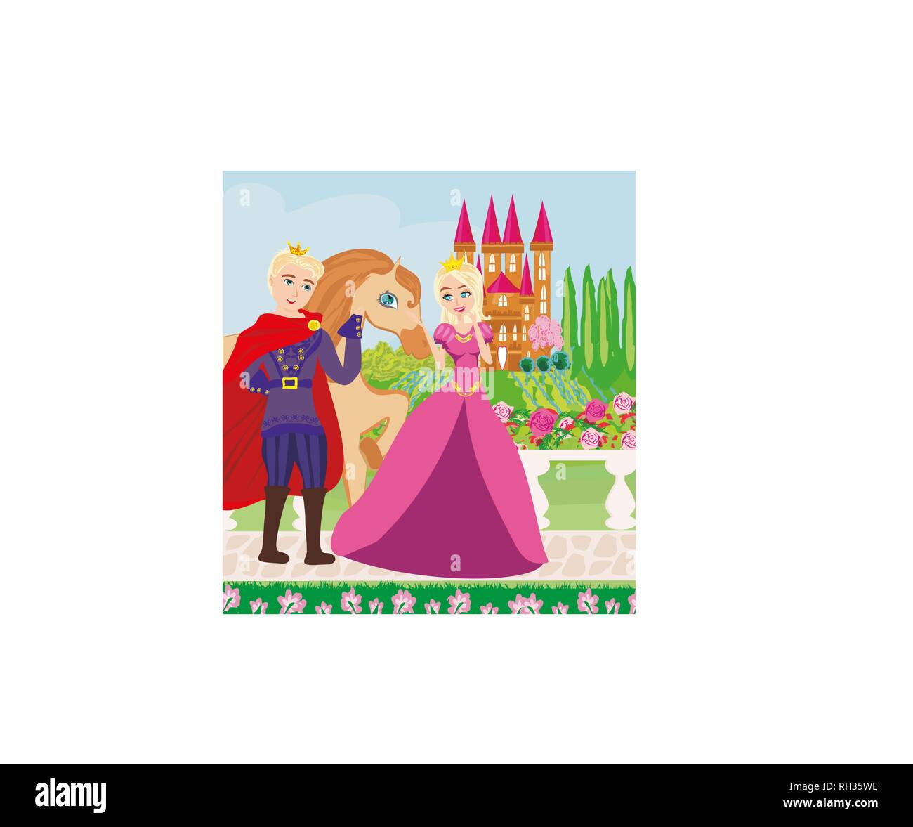 The princess and the prince in a beautiful garden Stock Vector Image ...