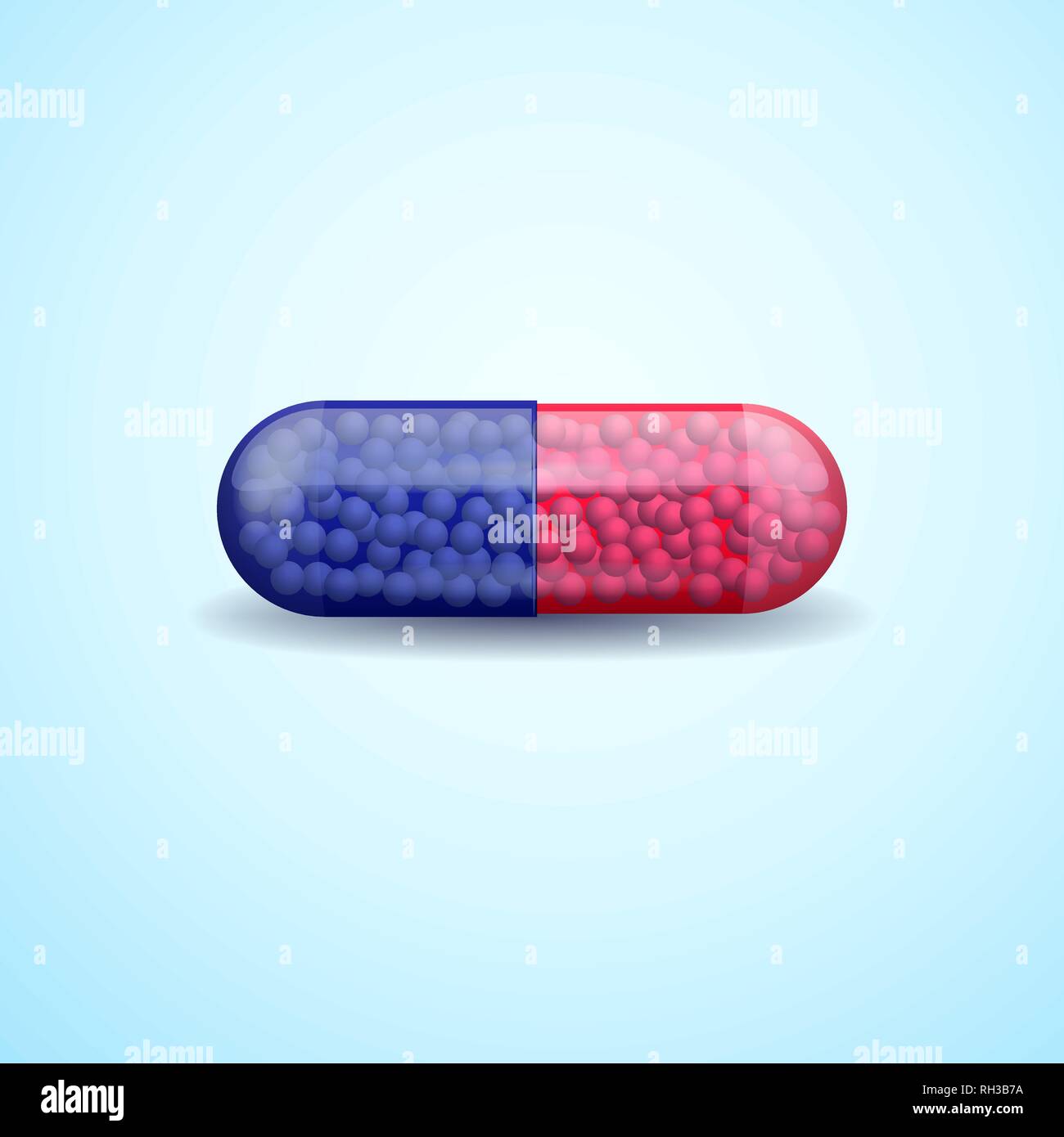 Red and blue full medical pill capsule with molecules Stock Vector