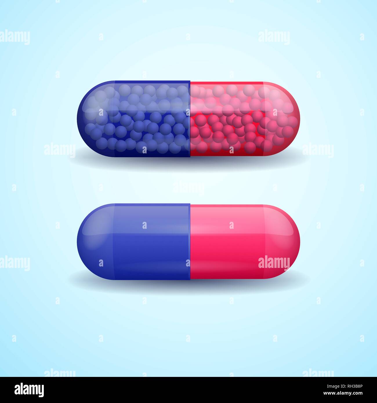 Red and blue full medical pill capsule with molecules Stock Vector Image & Art -