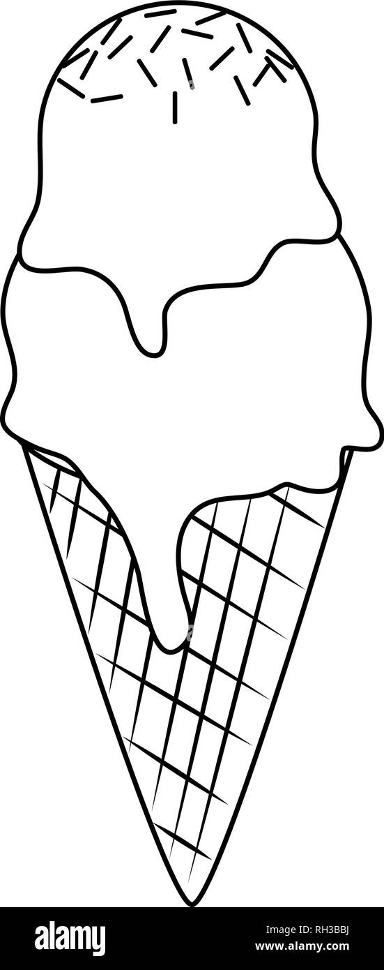 ice cream cone with two scoops in black and white Stock Vector