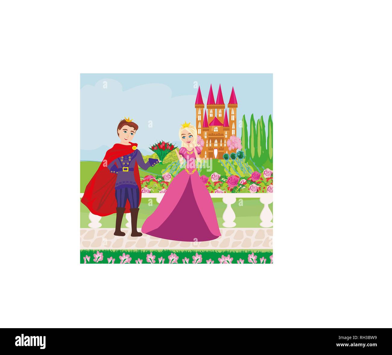 The princess and the prince in a beautiful garden Stock Vector Image ...