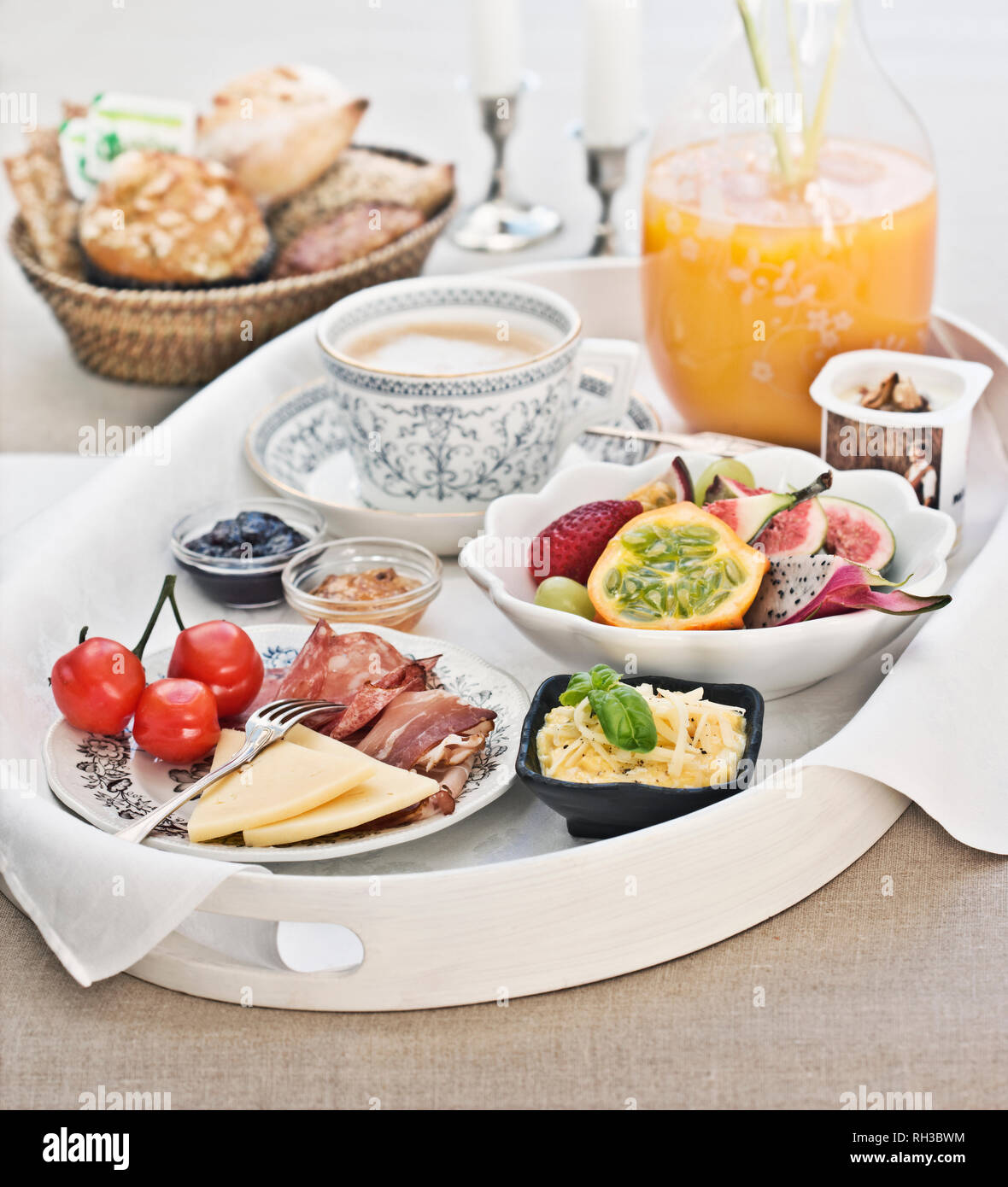Healthy breakfast on tray Stock Photo Alamy
