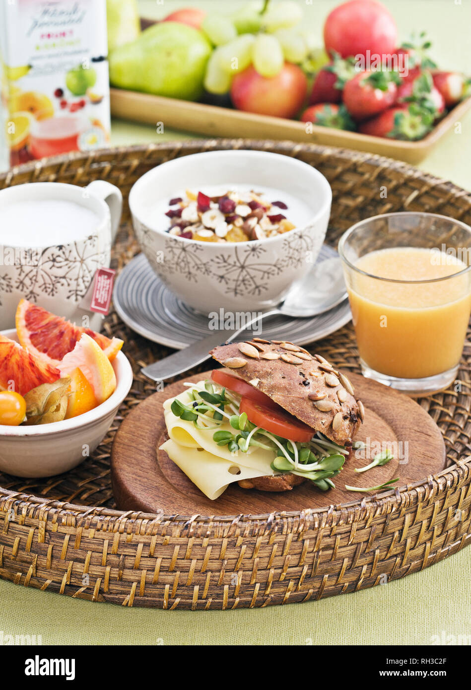 Healthy breakfast on tray Stock Photo Alamy