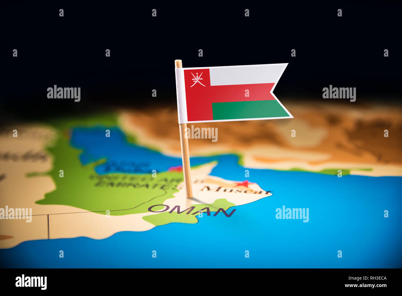 Oman Marked With A Flag On The Map Stock Photo Alamy